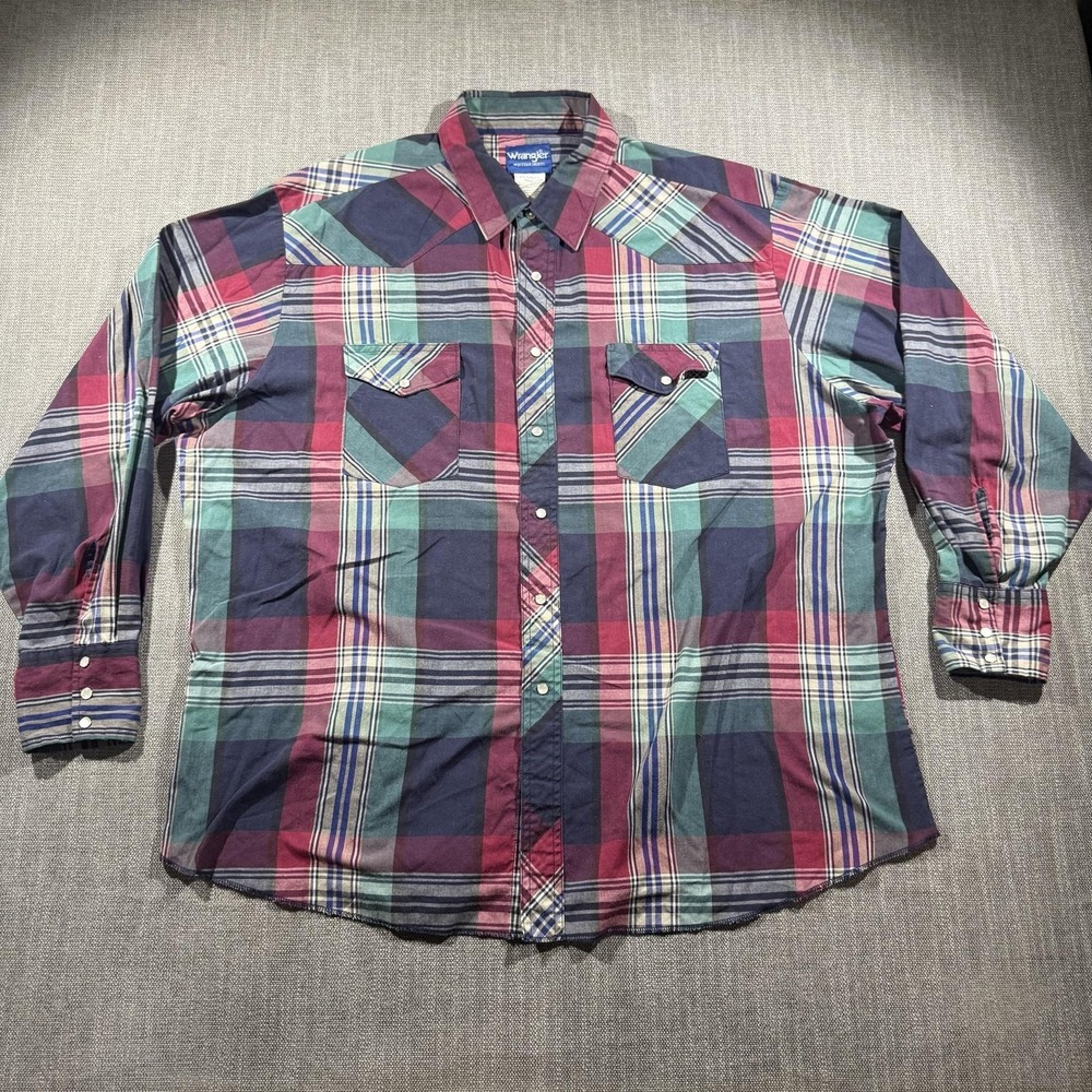 Wrangler Shirt Mens 2XL Multicolor Plaid Western Pearl Snap Long Sleeve Cowboy